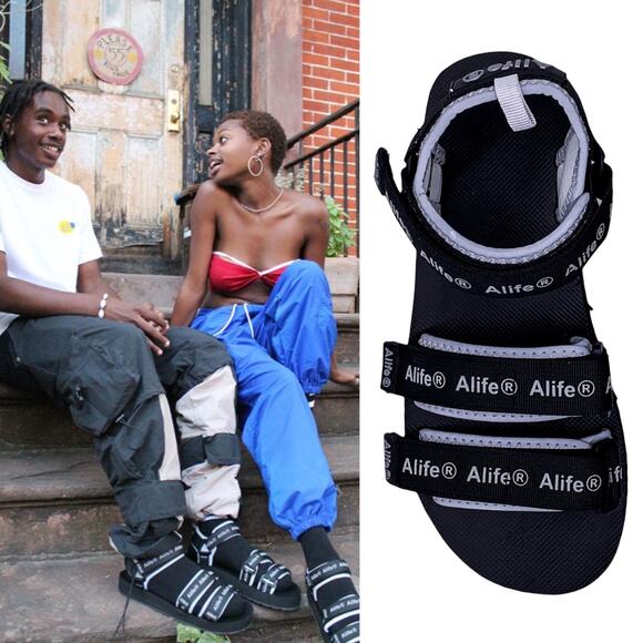 Alife Reflective Logo Dad Sandal Mars Black Gray Unisex Size Women's 7.5 Men's 6 - Picture 1 of 10